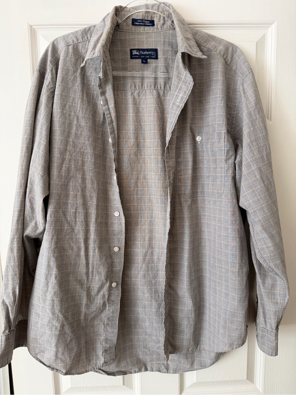 Vintage Burberrys London Gray Glen Plaid Button Down Shirt Mens L 100% Cotton